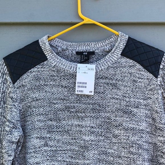 H&M sweater w vegan faux leather shoulder accents - Picture 4 of 8